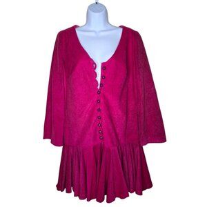 Vintage 80s Long Sleeve Drop Waist Skirted Jumper Romper Shorts Womens XL Pink